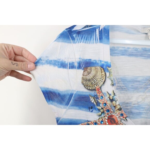 Vintage Y2K Cache Women Large Babydoll Beach Chain All Over Print T-Shirt USA - Picture 7 of 14